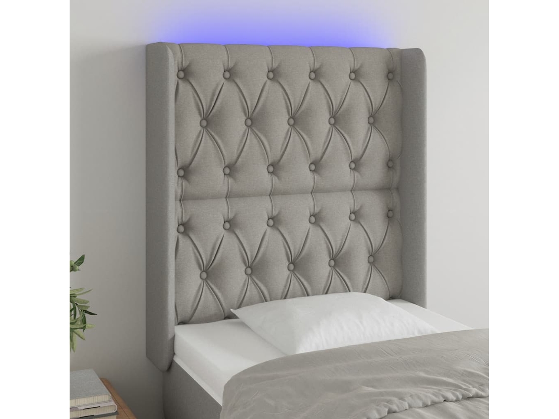 Vidaxl Cabeceira Cama C/ Luzes Led Tecido 83x16x118/128 Cm Cinza-claro