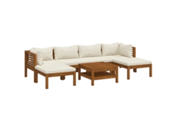 Conjunto 7 lounge jardim c/ almofadões VIDAXL creme acácia maciça
