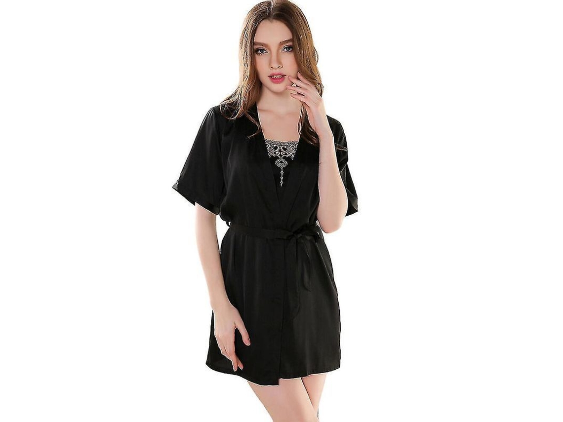 2026 conjunto de Pijamas de Encaje Seda Kimono Y Camisón Con Tirantes Estilo Francés Romántico P8002