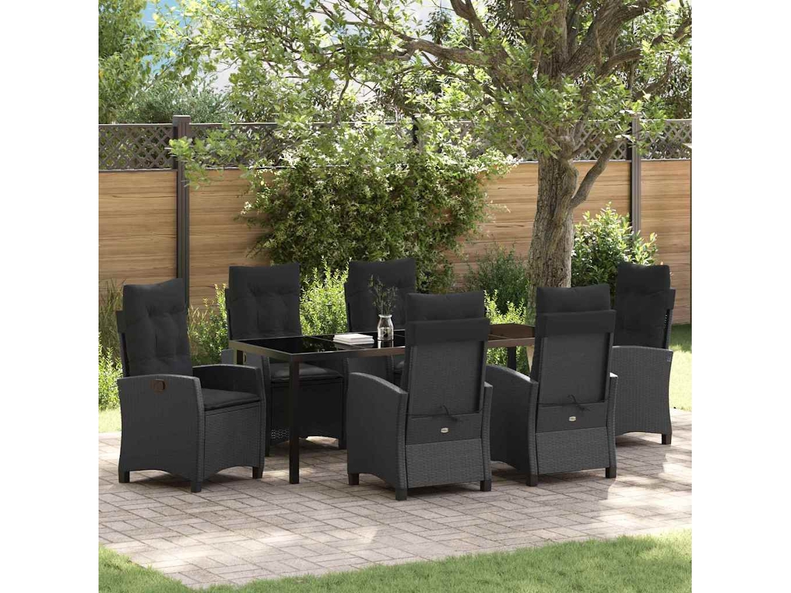 Vidaxl Conjunto De Jantar Para Jardim 7 Unid. Preto Vime Pe
