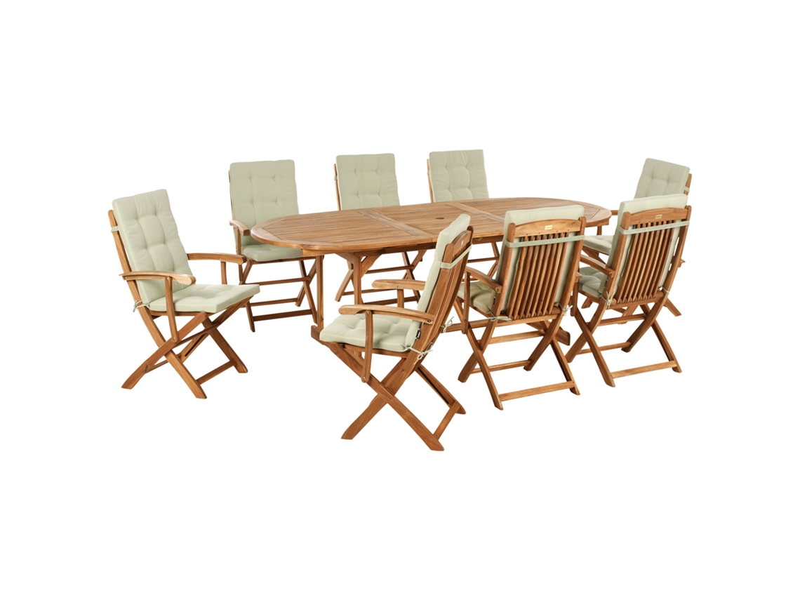 Conjunto De Refeição Com Cadeiras BELIANI Maui Premium De Madeira De Acácia Verde Claro 220x100x74