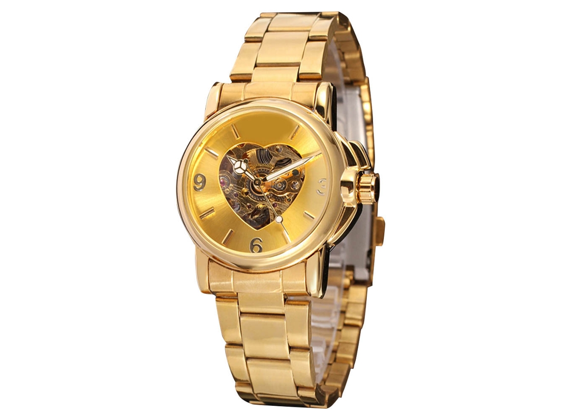 Relógio Automático Mecânico Masculino de Negócio Pulseira de Aço Dourado Resistente À Água