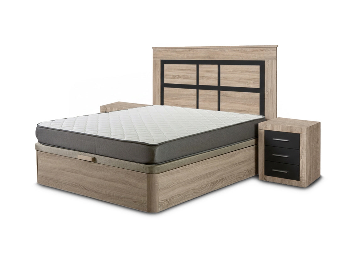 Conjunto De Cama Box Cambria De 150 Cm Colchão Cabeceira E 2 Mesas De Cabeceira, Cambria E Grafite Saldosystocks