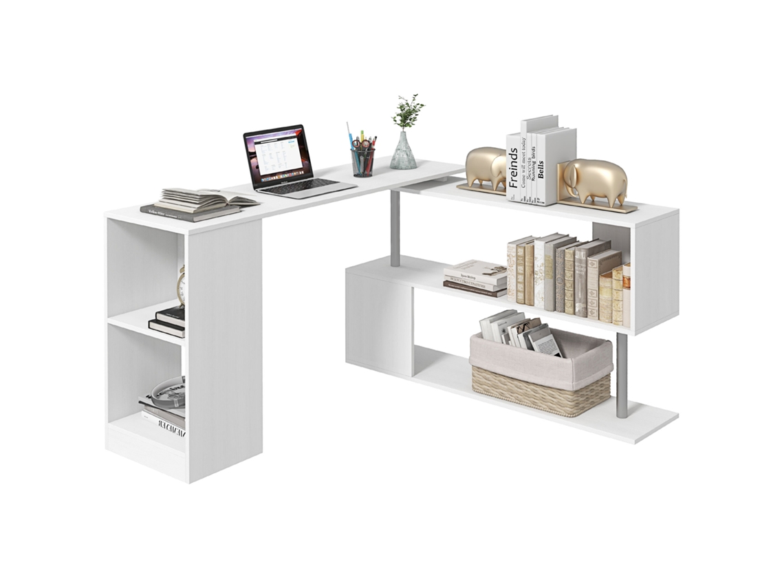 Bureau D'angle Pivotant Moderne Bibliothèque Table Repas Panneau Blanc 140×120×78 Cm