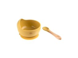Taça E Colher Madeira E Silicone Amarelo Interbaby