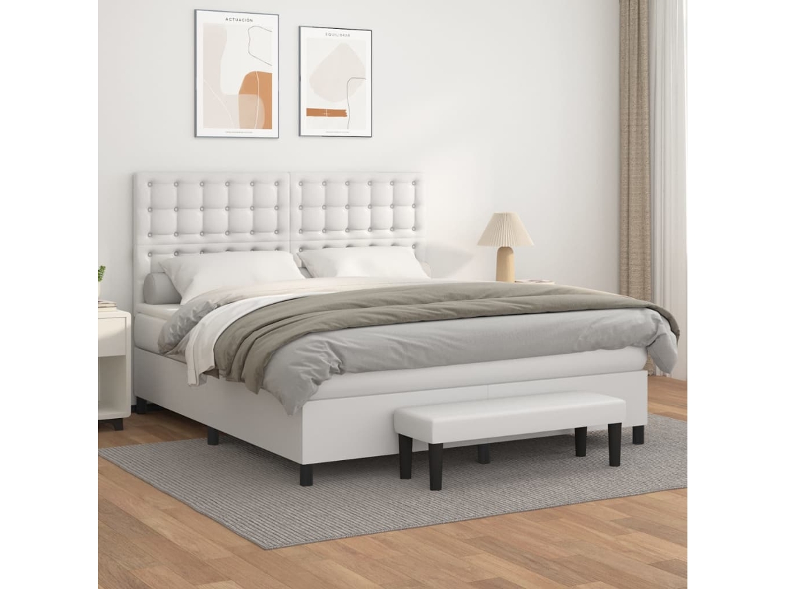 Vidaxl Cama Com Molas/colchão 180x200 Cm Couro Artificial Branco