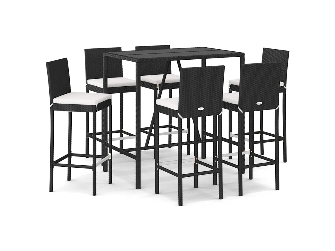 Maison Exclusive - 7 Pcs Conjunto De Bar Para Jardim C/ Almofadões Vime Pe Preto
