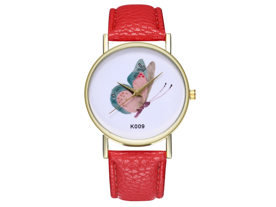 Relógio de Pulso Feminino de Couro com Movimento de Quartzo Estilo Moderno Vermelho