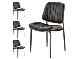 Cadeiras De Jantar 4 Peças Cadeira Decorativa Em Pu Com Pernas De Metal, Preto Vevor