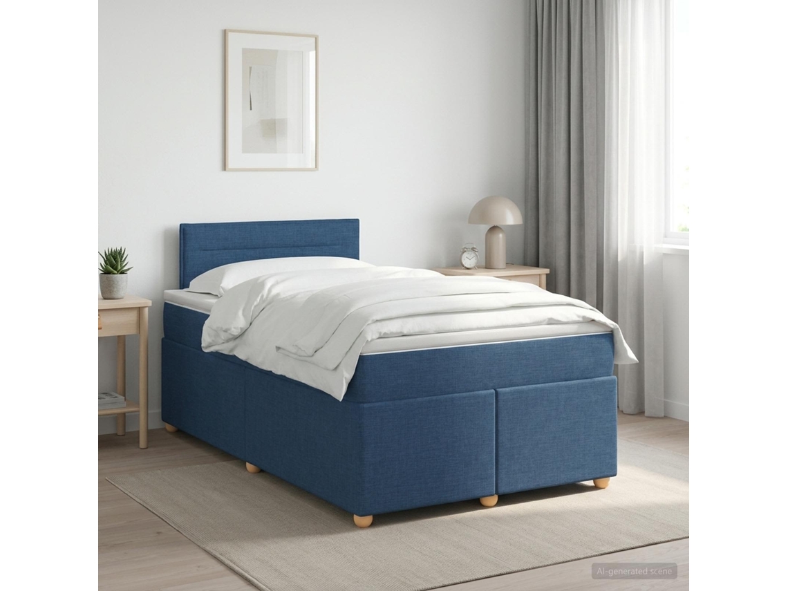 Vidaxl Cama Box Spring Com Colchão Azul 120 X 190 Cm Tecido
