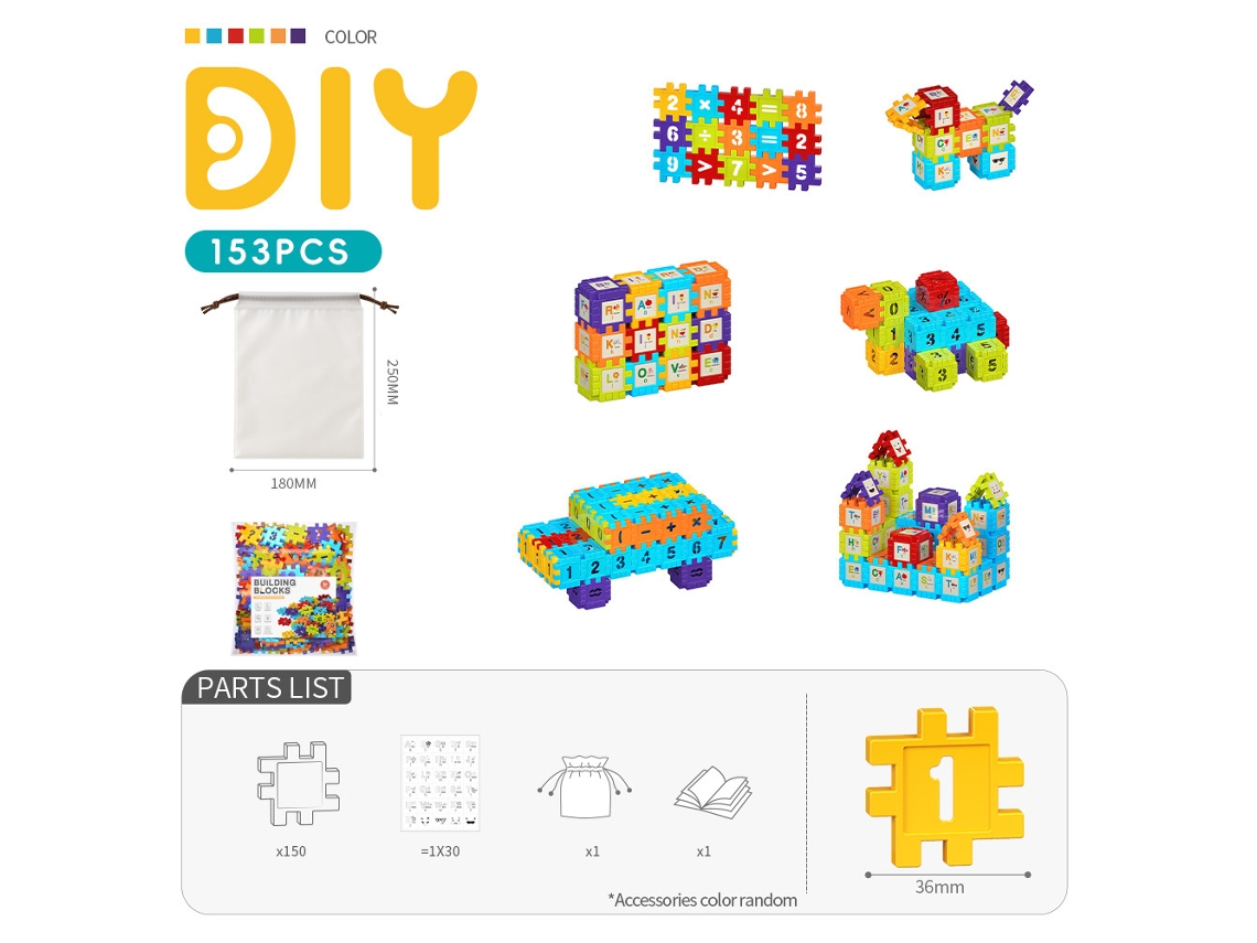 Jogo de Construção DIGITALLAB 153 Peças Brinquedos para o Desenvolvimento Cognitivo do Bebê