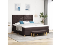 Cama Box Spring Com Colchão Banco Marrom Escuro 180x200 Cm Tecido