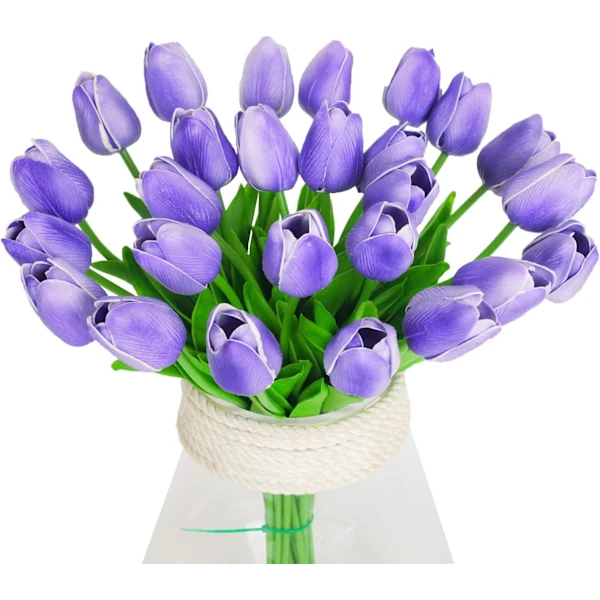 Tulipas Artificiais Roxas 10 Unidades, Flores Artificiais de Látex. AQUAFORGE