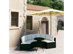 Vidaxl 5 Pcs Conjunto Sofás De Jardim C/ Almofadões Vime Pe Preto
