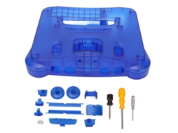 Capa Translúcida Azul Substituição Console Jogo Clássico N64