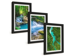 Quadros Decorativos Para Paredeflorestas Verdes, Água Cristalina Moldura Preta Quadros Para O Escritório Espelharte (3 Peças 20x30 Cm)