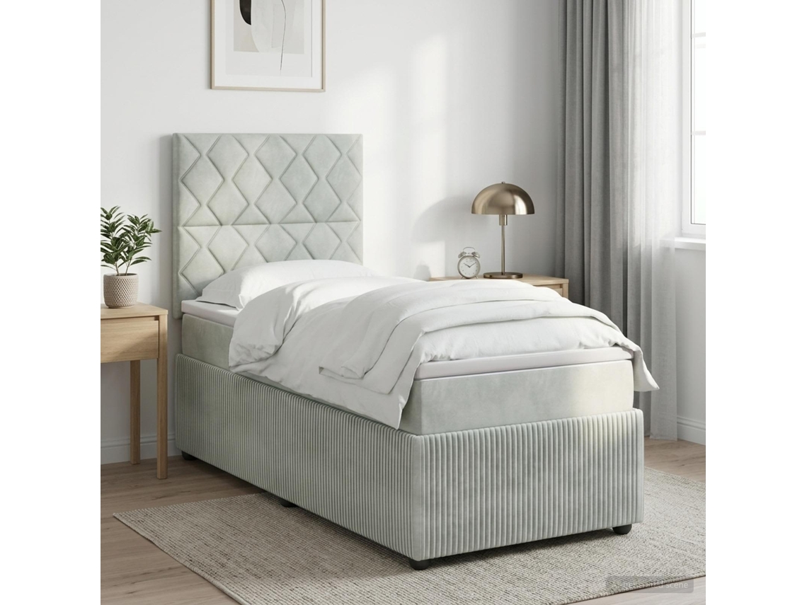 Vidaxl Cama Box Com Led E Colchão Cinzento-claro 100 X 200 Cm Veludo
