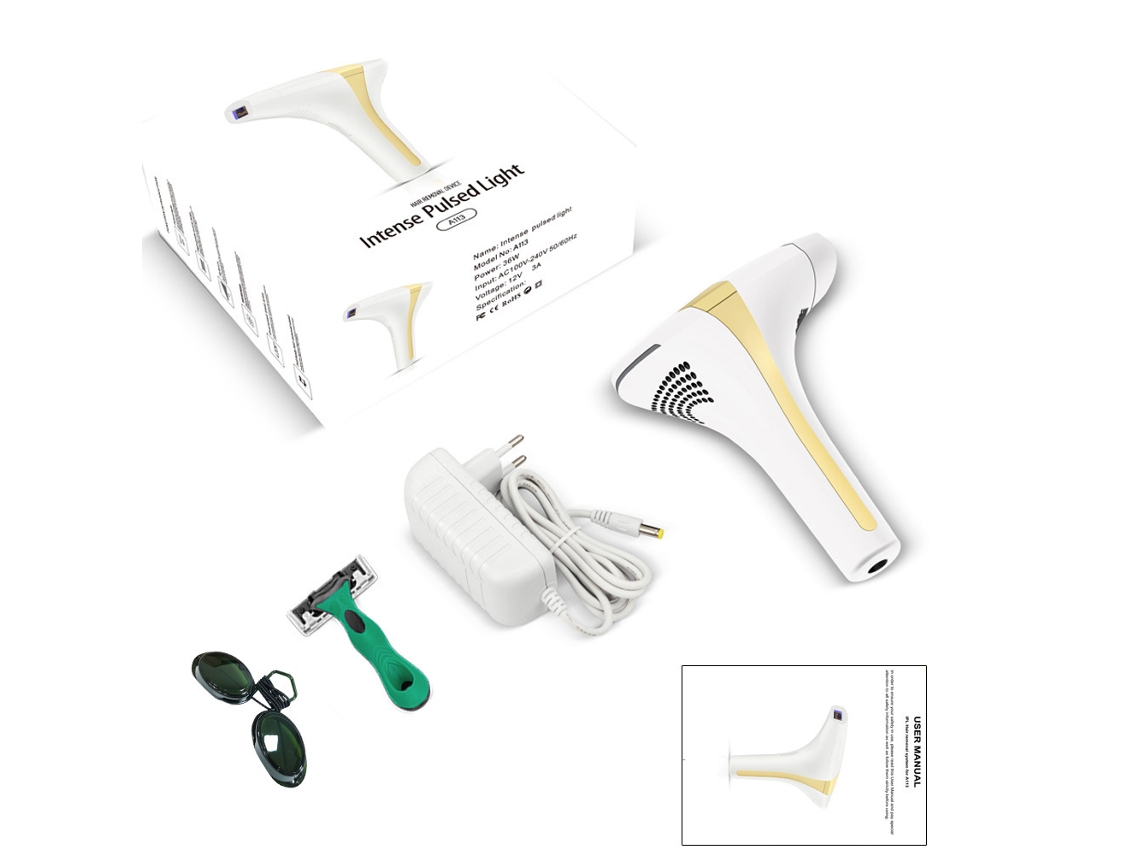 Aparelho de Depilação YUNZII Genital Masculina e Feminina com Laser Pulsado Intenso e Óculos de Proteção (2 Cabeças) (Preto)