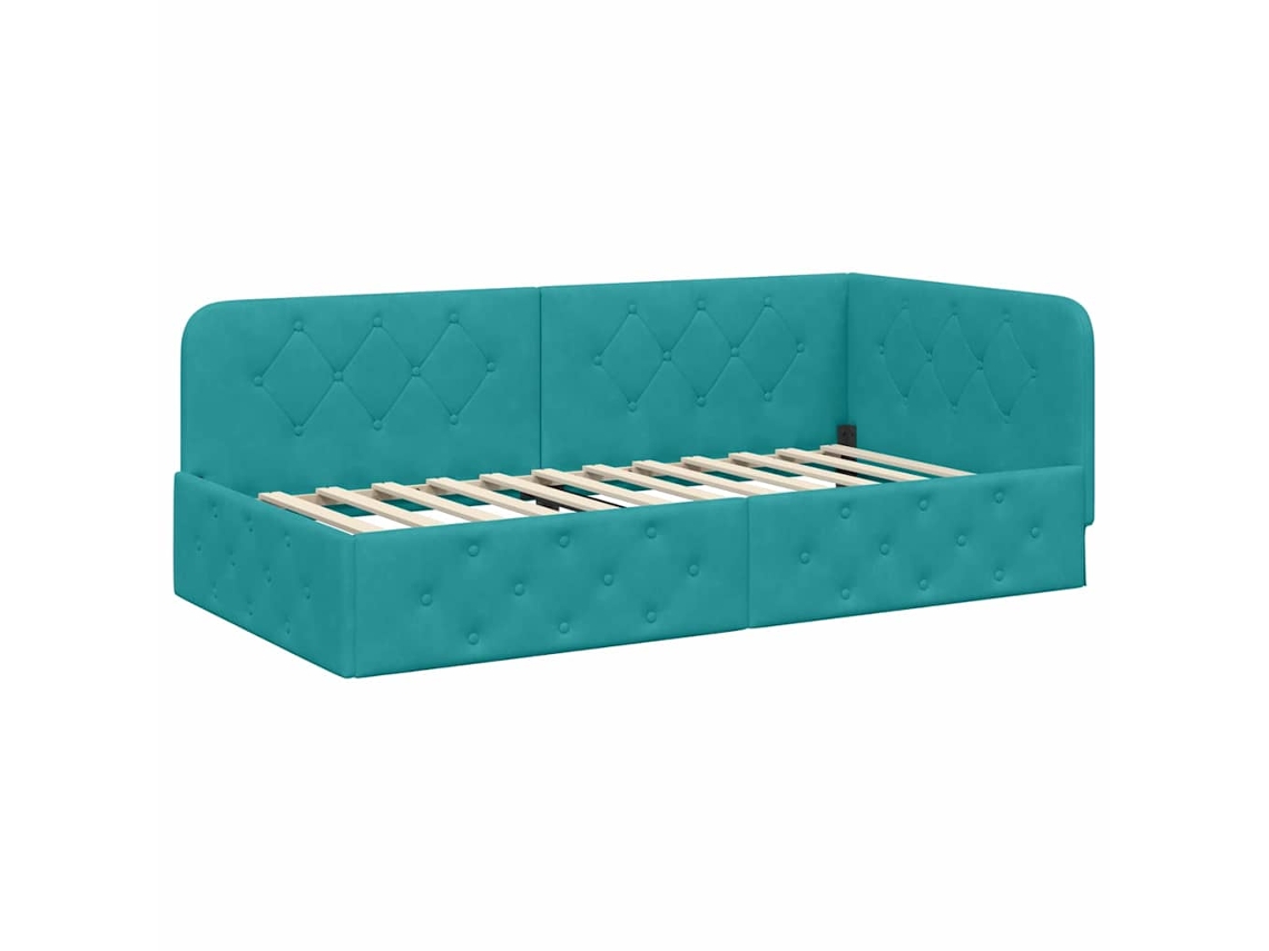 Estrutura de Cama de Canto Turquesa 90 X 190 Cm Veludo MAISON EXCLUSIVE