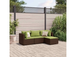 Conjunto 4 Peças Lounge Jardim C/ Almofadões Vime Pe Marrom Dkd Home Decor