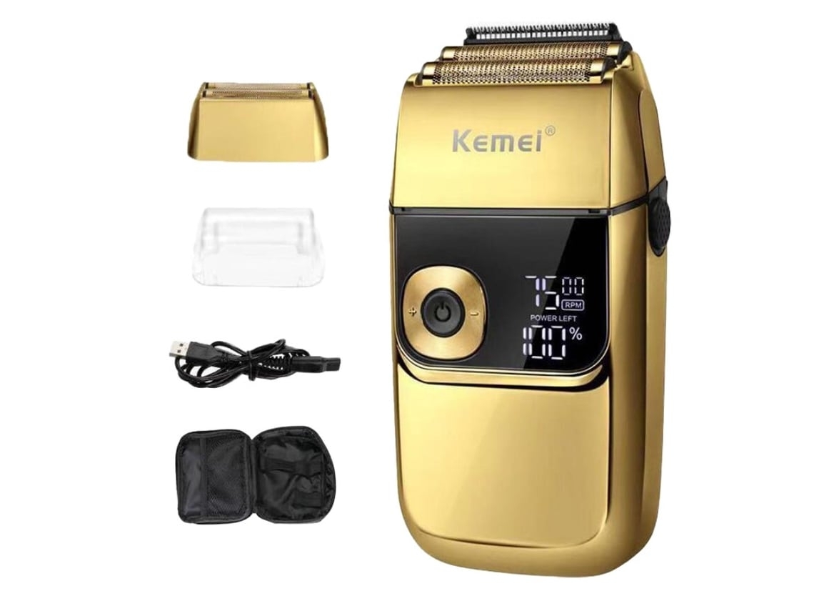 Barbeador Elétrico Com Escova De Limpeza Impermeável E Tela Lcd, Cor Dourada.