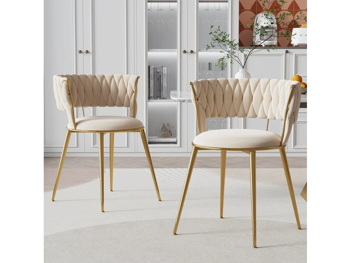 Conjunto De 2 Cadeiras De Sala De Jantar Em Veludo Confortáveis Com Braços E Encosto Moderno Marfim Mobrio