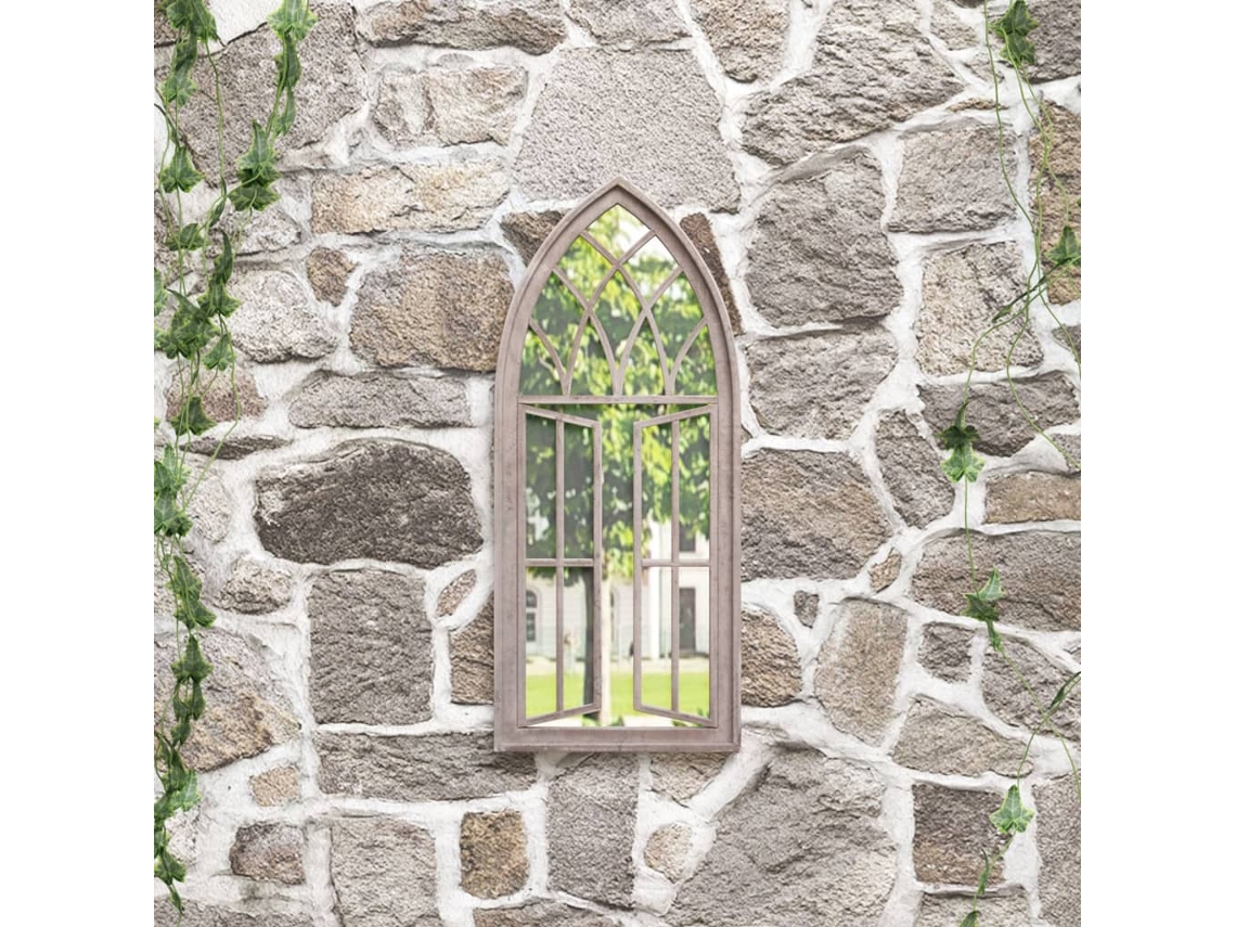 Vidaxl Espelho De Jardim P/ Uso Exterior Ferro 70x30 Cm Cor De Areia