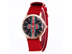 Reloj De Pulsera Analógico De Cuarzo Con Correa De Nailon Redondo Para Hombre Y Mujer(rojo)