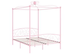 Cama De Casal | Camas Para Quarto | Estrutura De Cama Com Dossel 160x200 Cm Metal Rosa