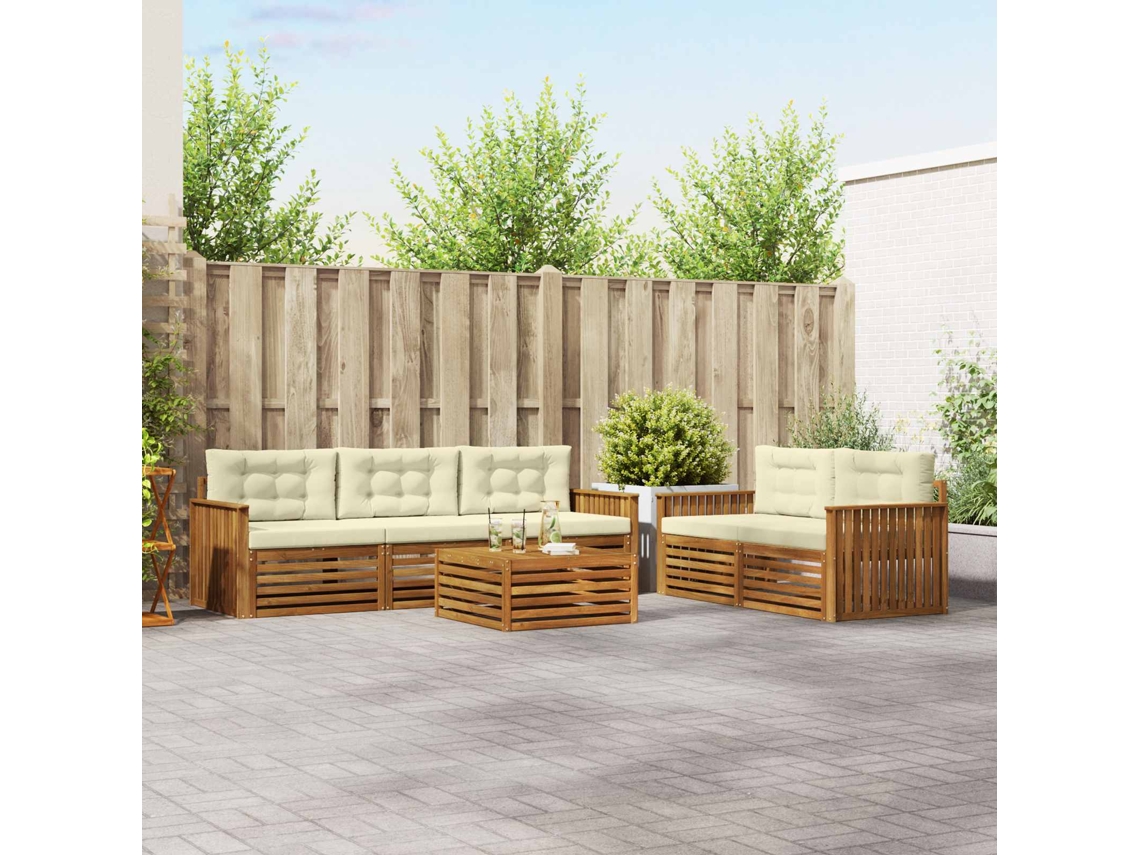 Vidaxl Conjunto De Sofás Para Exterior 6 Unid. Natural E Creme