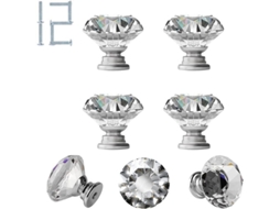 12 Tiradores De Cristal Vintage, Pomos De Armário Em Forma De Diamante, Prata (1-3/16'')