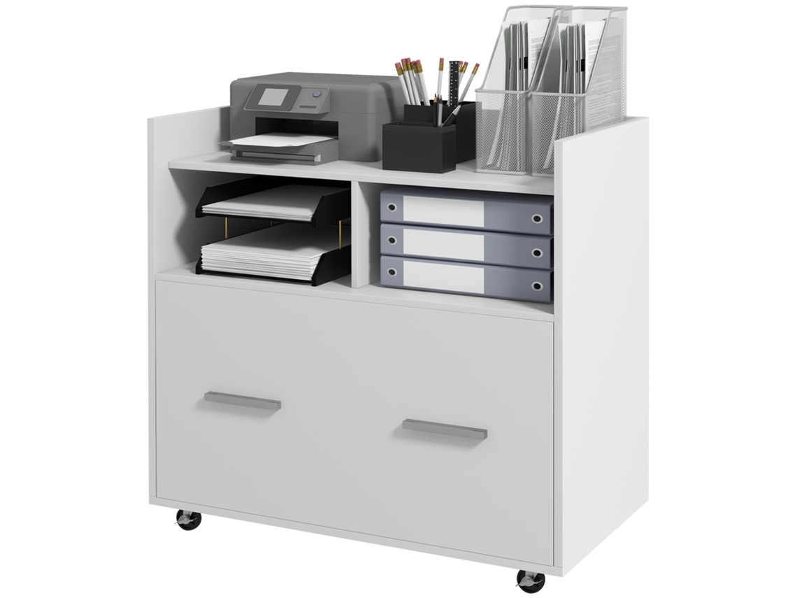 Móvel Suporte De Impressora Com Rodas Com Travão 76x40x75.5 Cm Branco