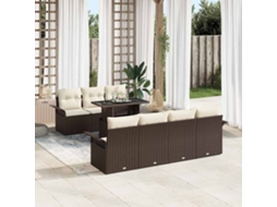 Vidaxl Conjunto De Sofá De Jardim Com Almofada 8 Pcs Castanho Vime Pe