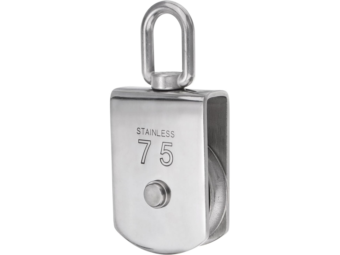 Polia Simples M75, Aço Inoxidável 304, Para Cordas de Suspensão, Ganchos Giratórios para Guinchos, Roletes Polia para Cordas e Cordas Zeuxo