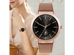 Relógio Casual Unisex de Quartzo com Pulseira Pu Estilo Moderno Presente (preto+marrom)