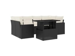 Conjunto de 7 sofás para jardim com almofadões Vime Pe Preto MAISON EXCLUSIVE (7 peças)