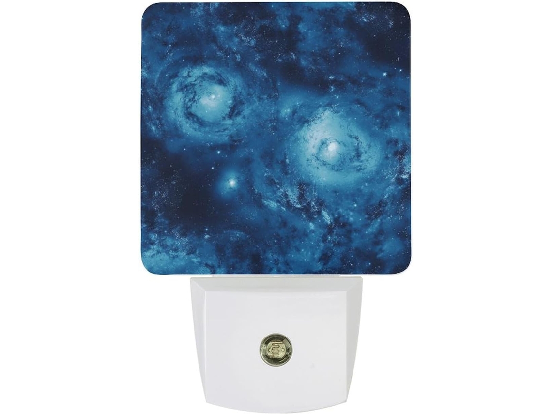 Luminária de parede LED noturna, desconexão automática, sensor crepuscular, universo, espaço azul, galáxia, luz