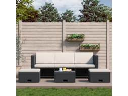 Vidaxl 4 Pcs Conjunto Lounge De Jardim C/ Almofadões Vime Pe Preto