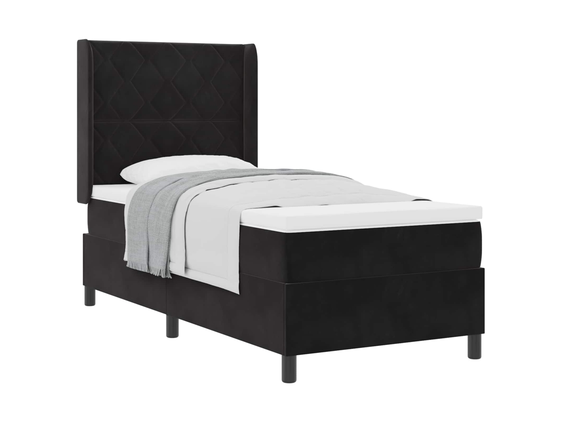 Cama Box com Colchão com Cabeceira Preto Veludo MAISON EXCLUSIVE (100x200 cm)