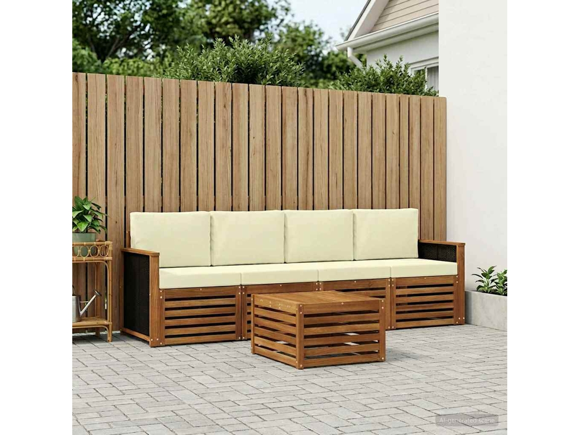 Vidaxl Conjunto De Sofás Para Exterior 5 Unid. Natural E Creme