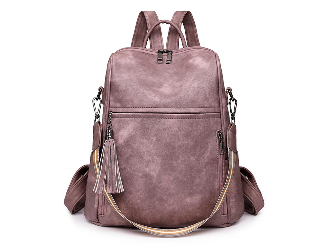 Mochila Feminina Em Couro Pu Para Estudantes, Mochila Escolar De Grande Capacidade, Bolsa Transversal, Mochila De Viagem, Bolsa De Ombro Rosa.