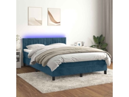 Vidaxl Cama Box Spring C/ Colchão/led 140x190 Cm Veludo Azul-escuro