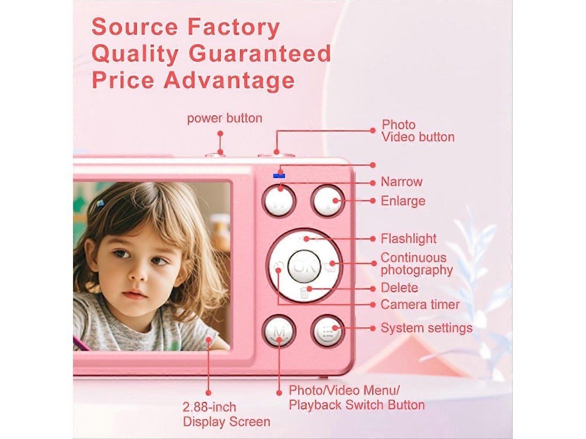 Máquina Fotográfica Digital 4k Com Ecrã De 2,88 Polegadas Rosa