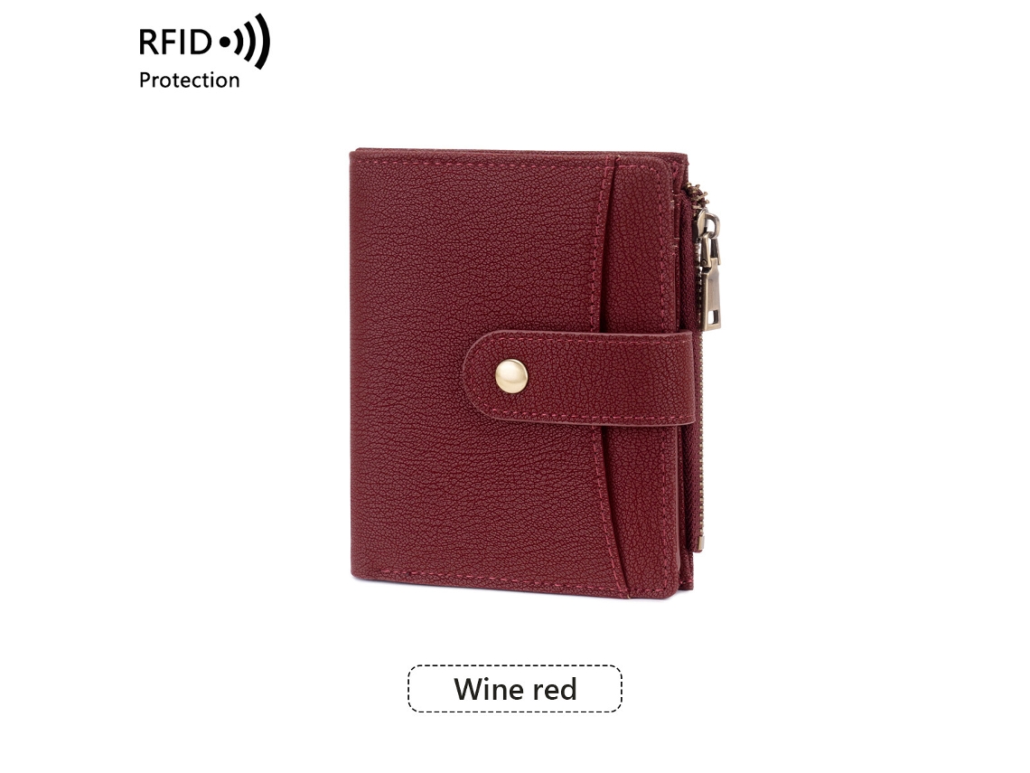 Porta-cartões Carteira Eifson Rfid Couro Pu Zíper Moedeiro 16 Slots Compacto Borgonha