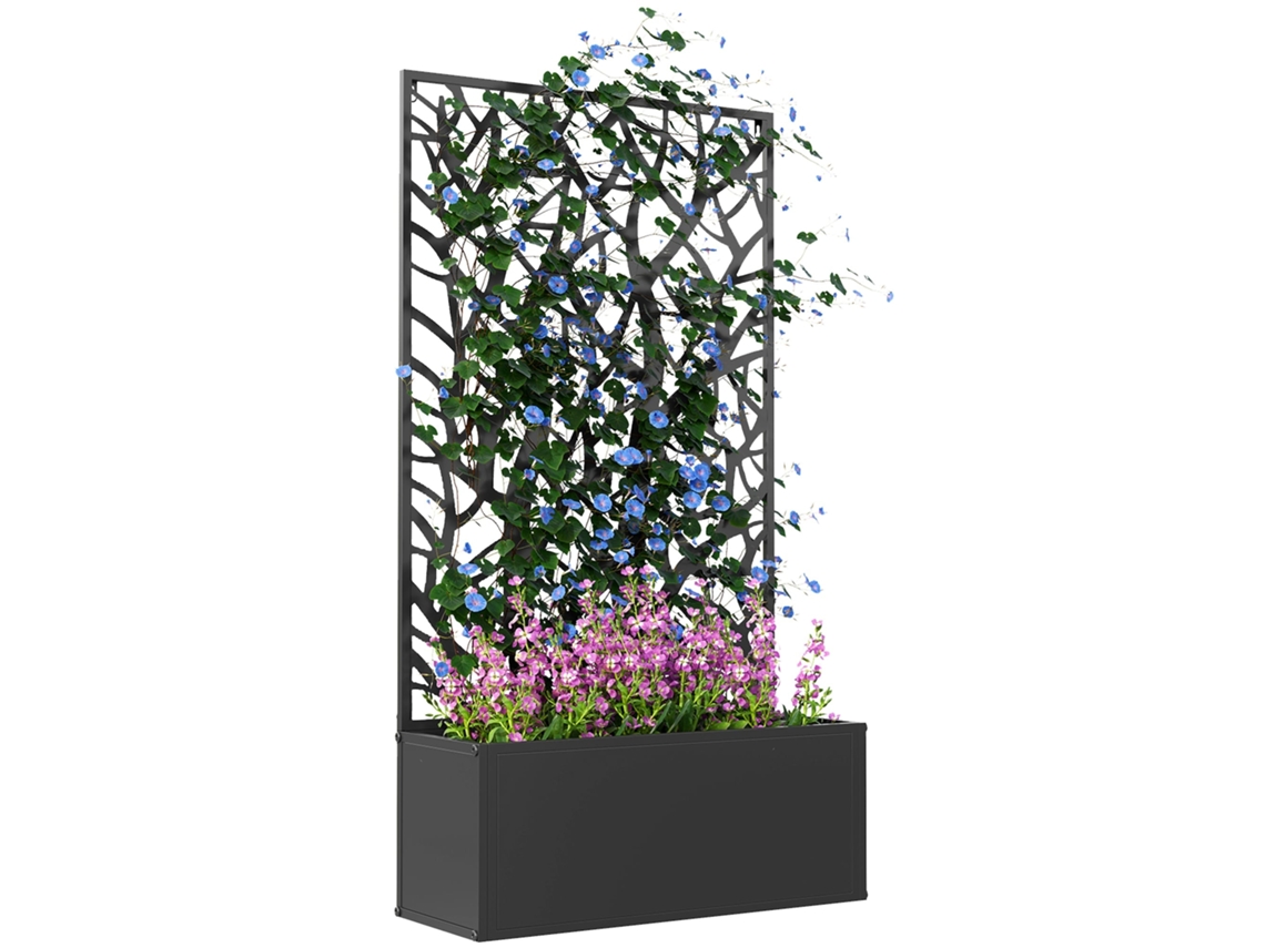 Floreira de Metal com Ecrã de Privacidade 61x23x113 Cm preto