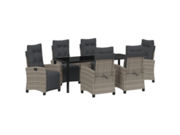 Conjunto 7 Conjunto De Jantar Para Jardim Vidaxl Cinzento Vime Pe (200 X 80 X 73 Cm)