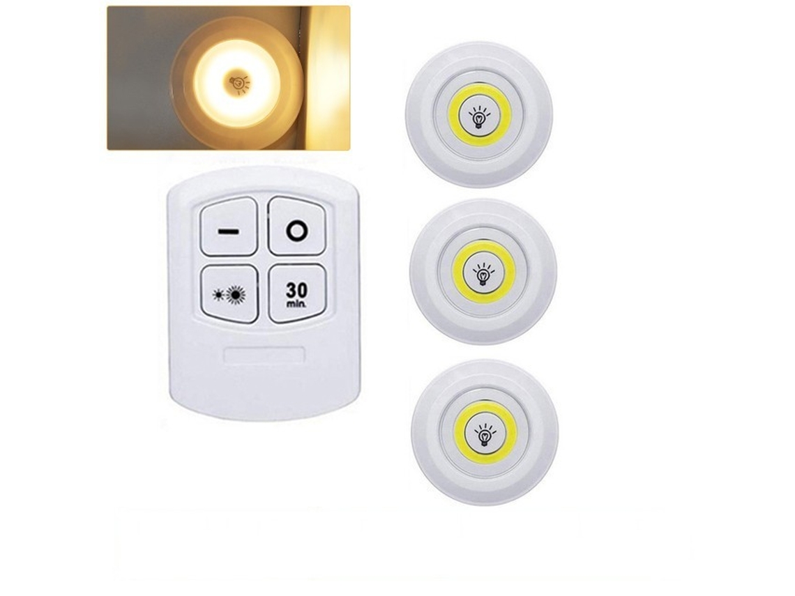 Luz Noturna Cobled Super Brilhante de 5w com Controle Remoto Sem Fio e Regulador de Intensidade. MDUG (conjunto de 3 Peças com Luz Quente)