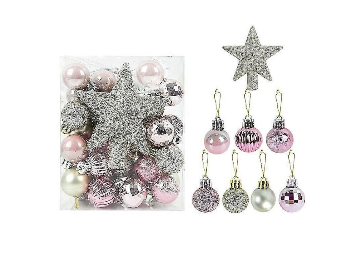 Conjunto De Decoração De Natal Com 1 Topo De Estrela 11cm E 29 Bolas 3.8cm Em Plástico - 30 Peças F06