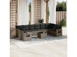 Vidaxl 11 Pcs Conjunto Sofás De Jardim C/ Almofadões Vime Pe Cinzento