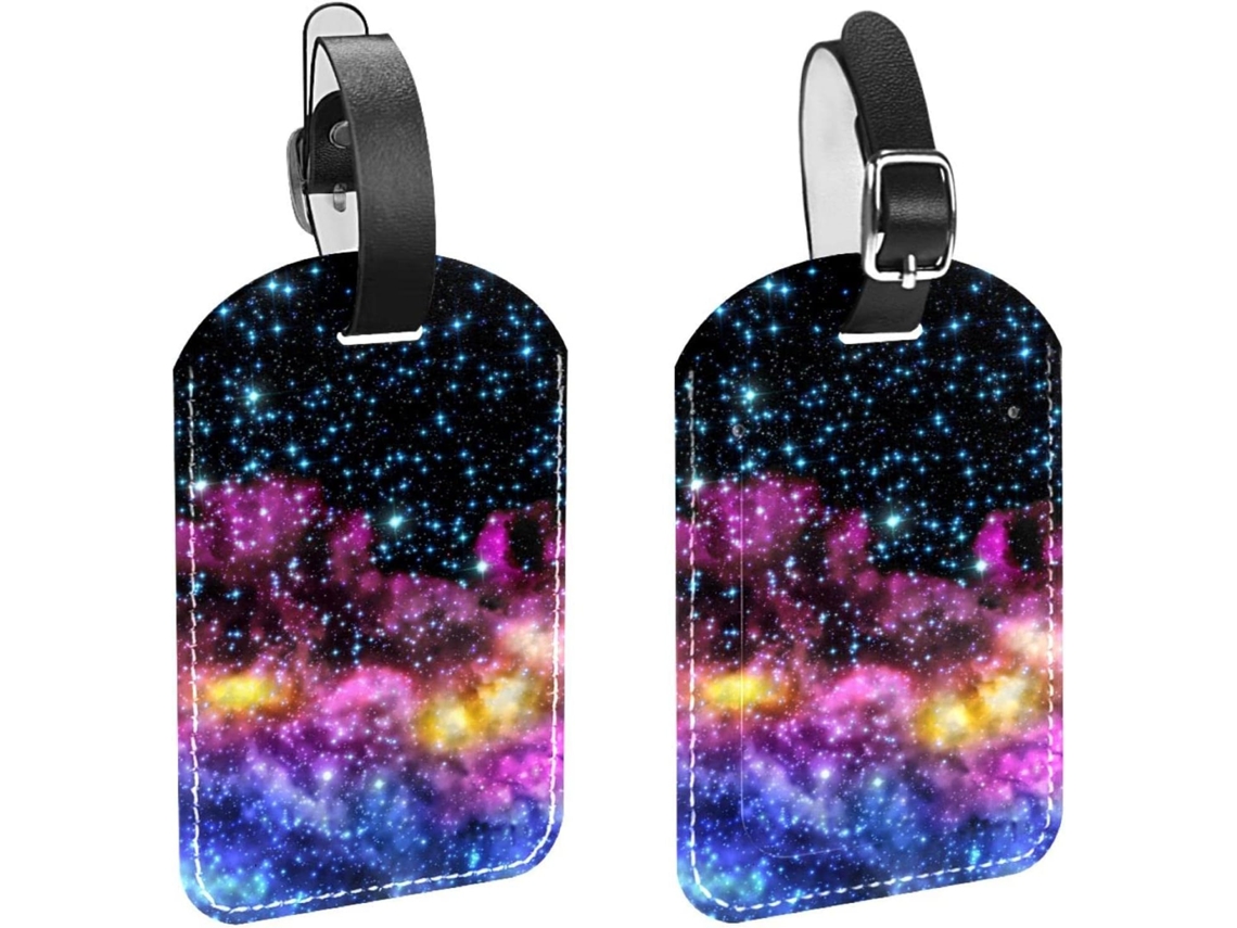 Conjunto De 2 Etiquetas Bagagem Em Couro Sintético Com Estampas Galáxia, Universo E Céu Proteção Da Privacidade
